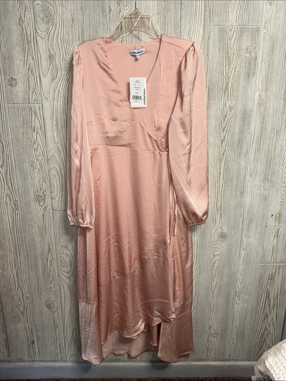 Motherhood Maternity Blush Pink Satin High-Low Wrap Dress